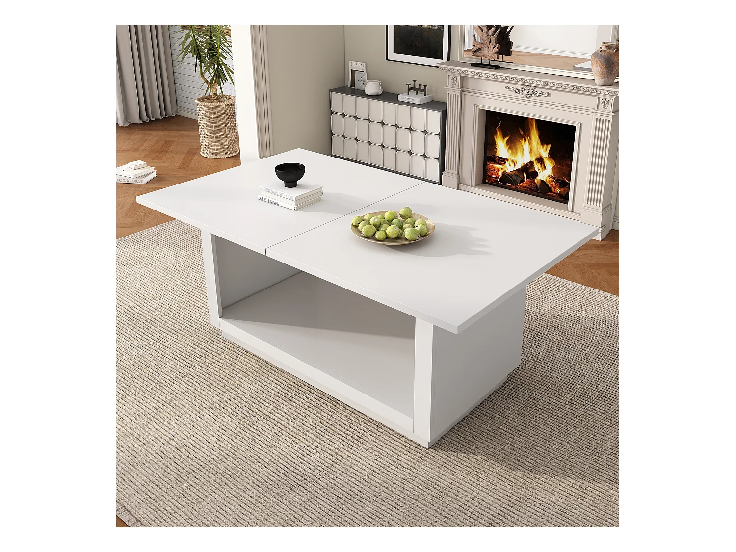 Table à manger extensible 140-180x70x76.5cm - avec rangement en dessous - style moderne - Blanc