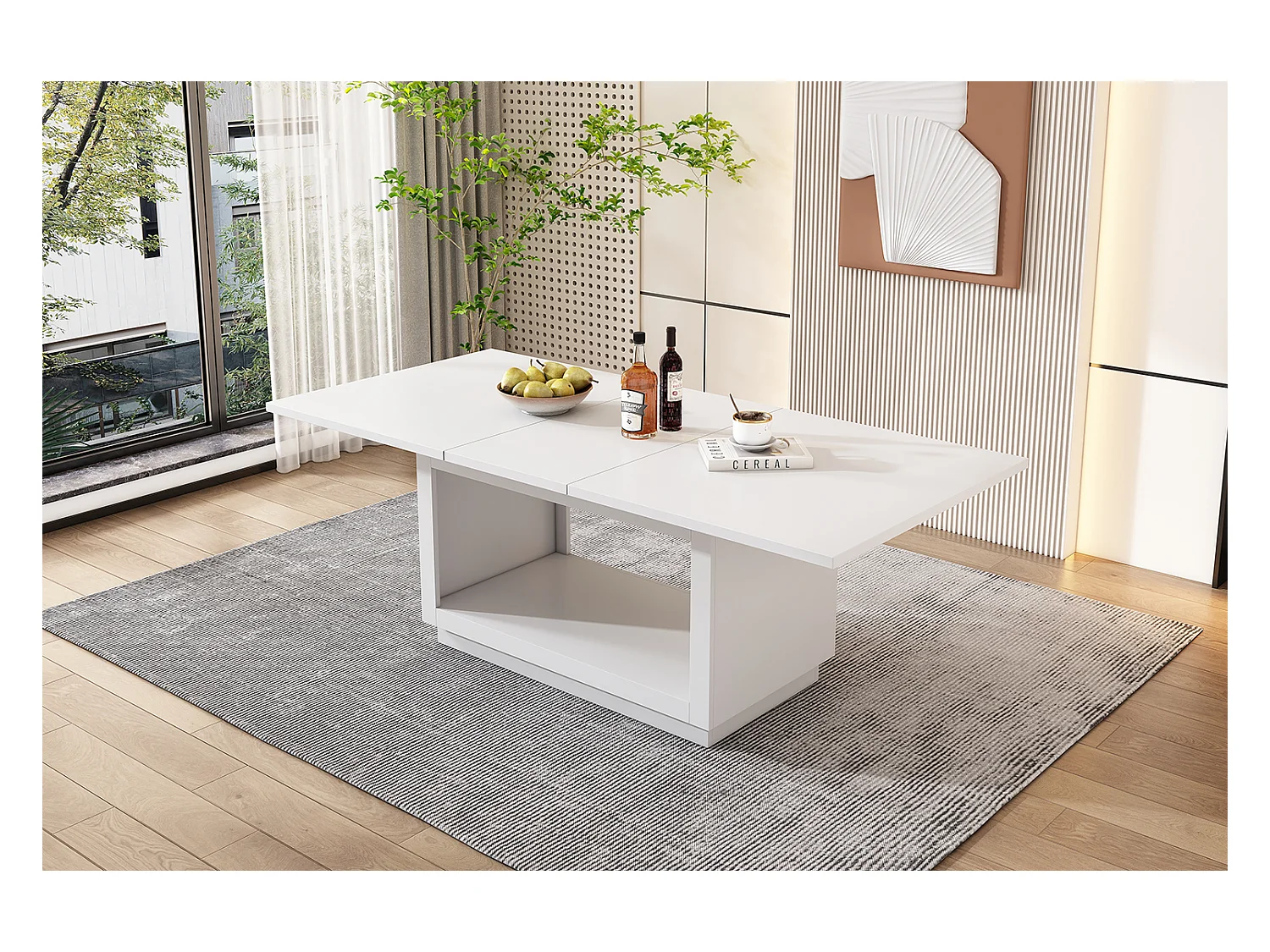Table à manger extensible 140-180x70x76.5cm - avec rangement en dessous - style moderne - Blanc