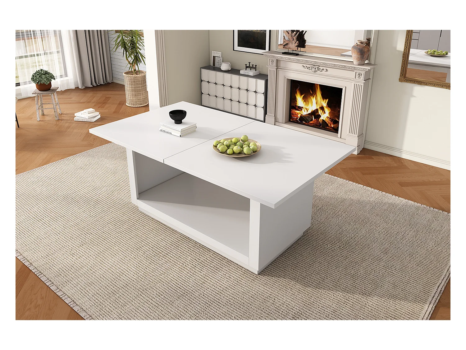 Table à manger extensible 140-180x70x76.5cm - avec rangement en dessous - style moderne - Blanc