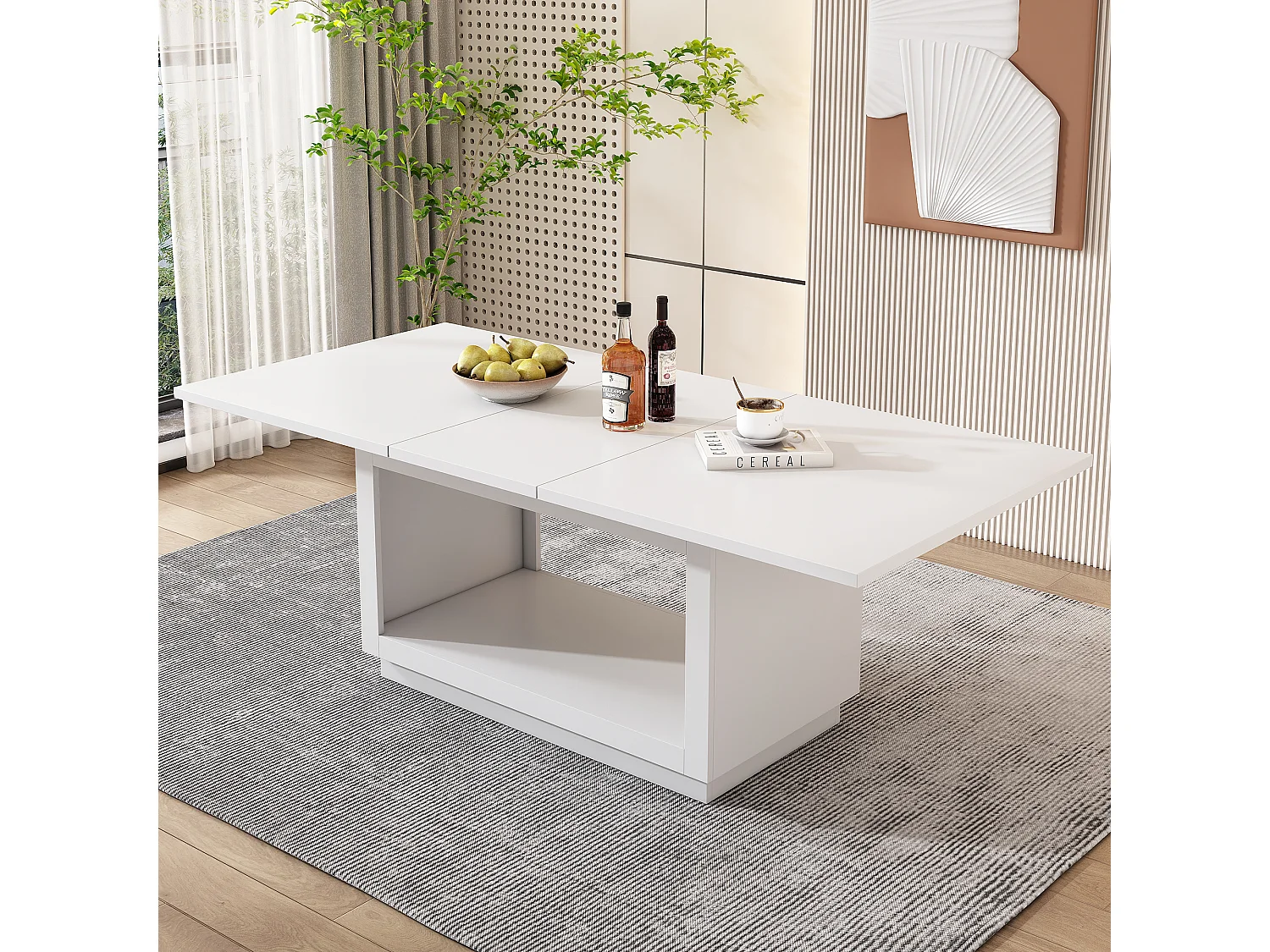 Table à manger extensible 140-180x70x76.5cm - avec rangement en dessous - style moderne - Blanc