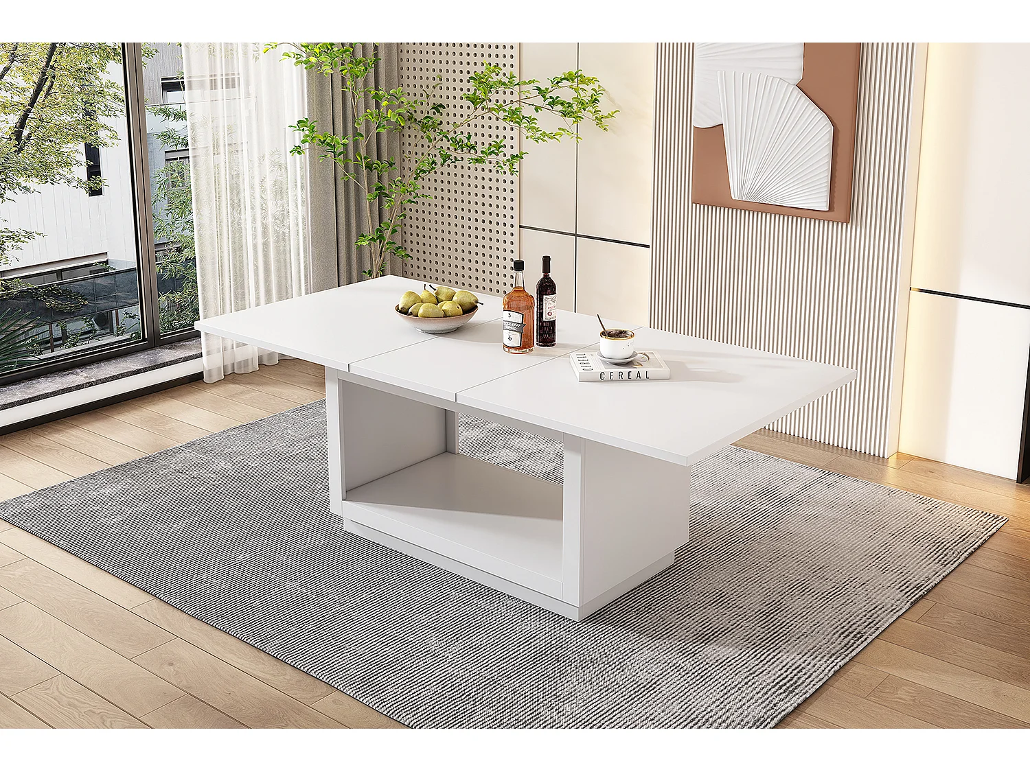 Table à manger extensible 140-180x70x76.5cm - avec rangement en dessous - style moderne - Blanc