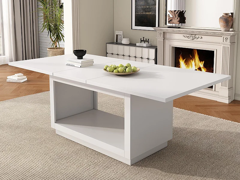 Table à manger extensible 140-180x70x76.5cm - avec rangement en dessous - style moderne - Blanc