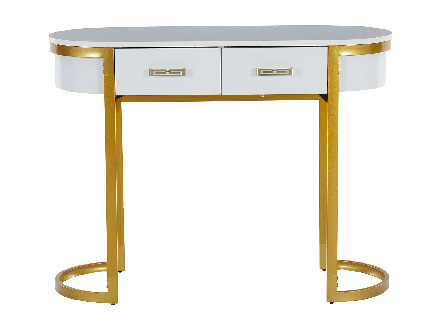 Table console 100x35x77cm - Base dorée - MDF - Blanc + Or