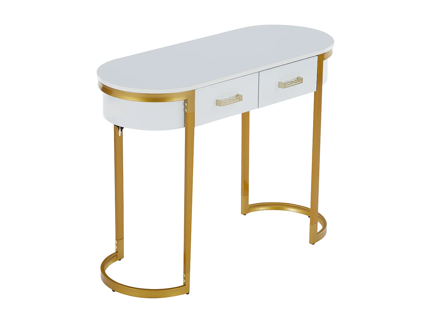 Table console 100x35x77cm - Base dorée - MDF - Blanc + Or