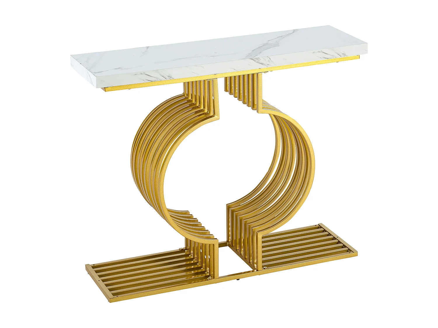 Table console 100x30x80cm - Base dorée - MDF - Blanc + Or