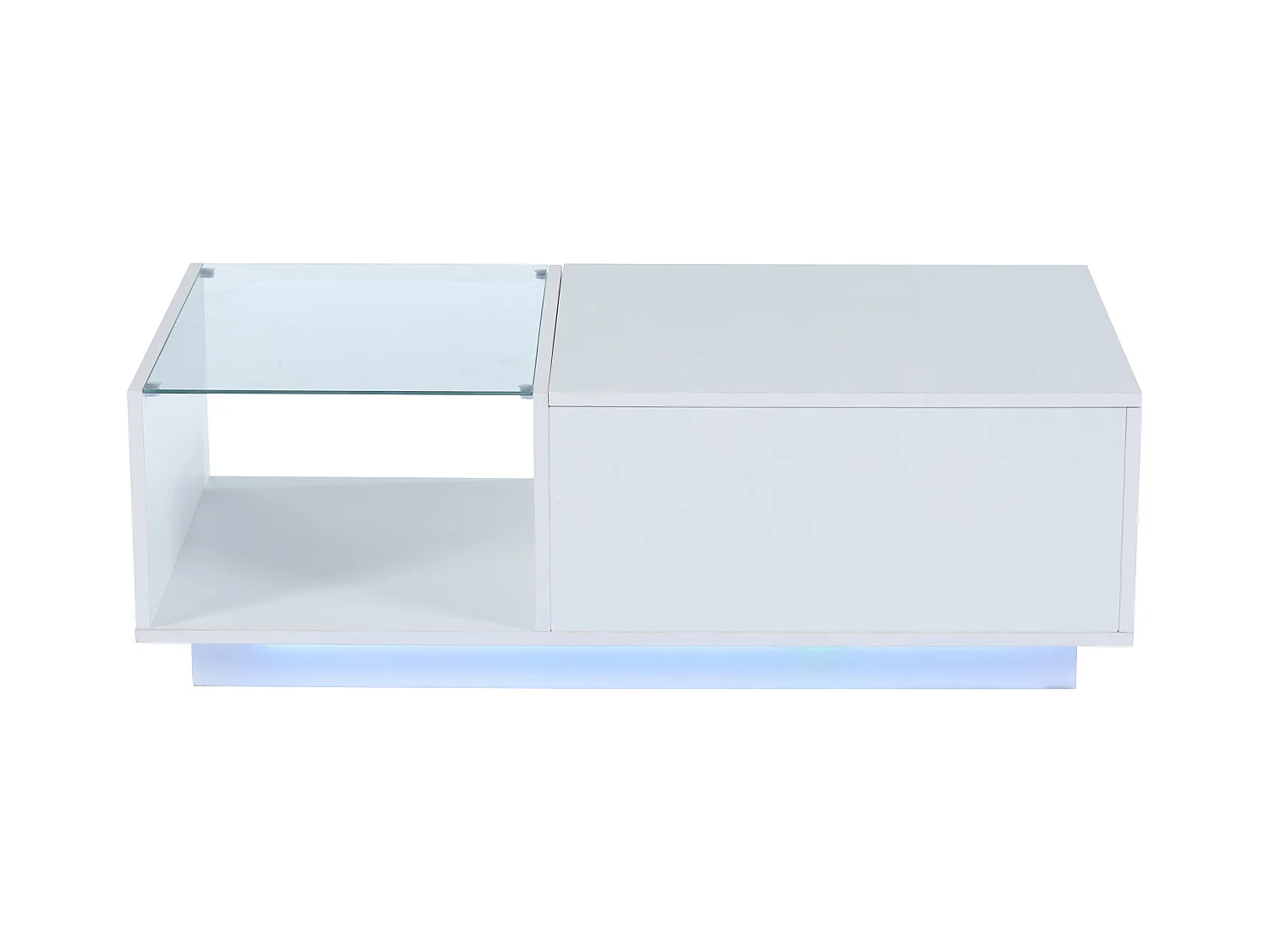 Table basse haute brillance - hauteur réglable - avec rangement + étagères - blanc