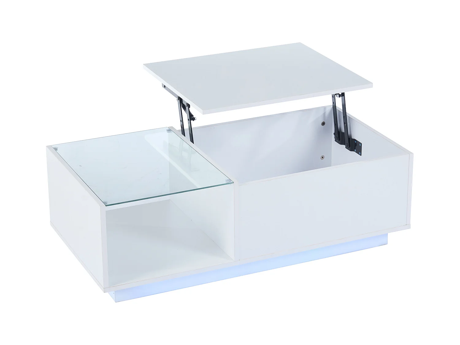 Table basse haute brillance - hauteur réglable - avec rangement + étagères - blanc