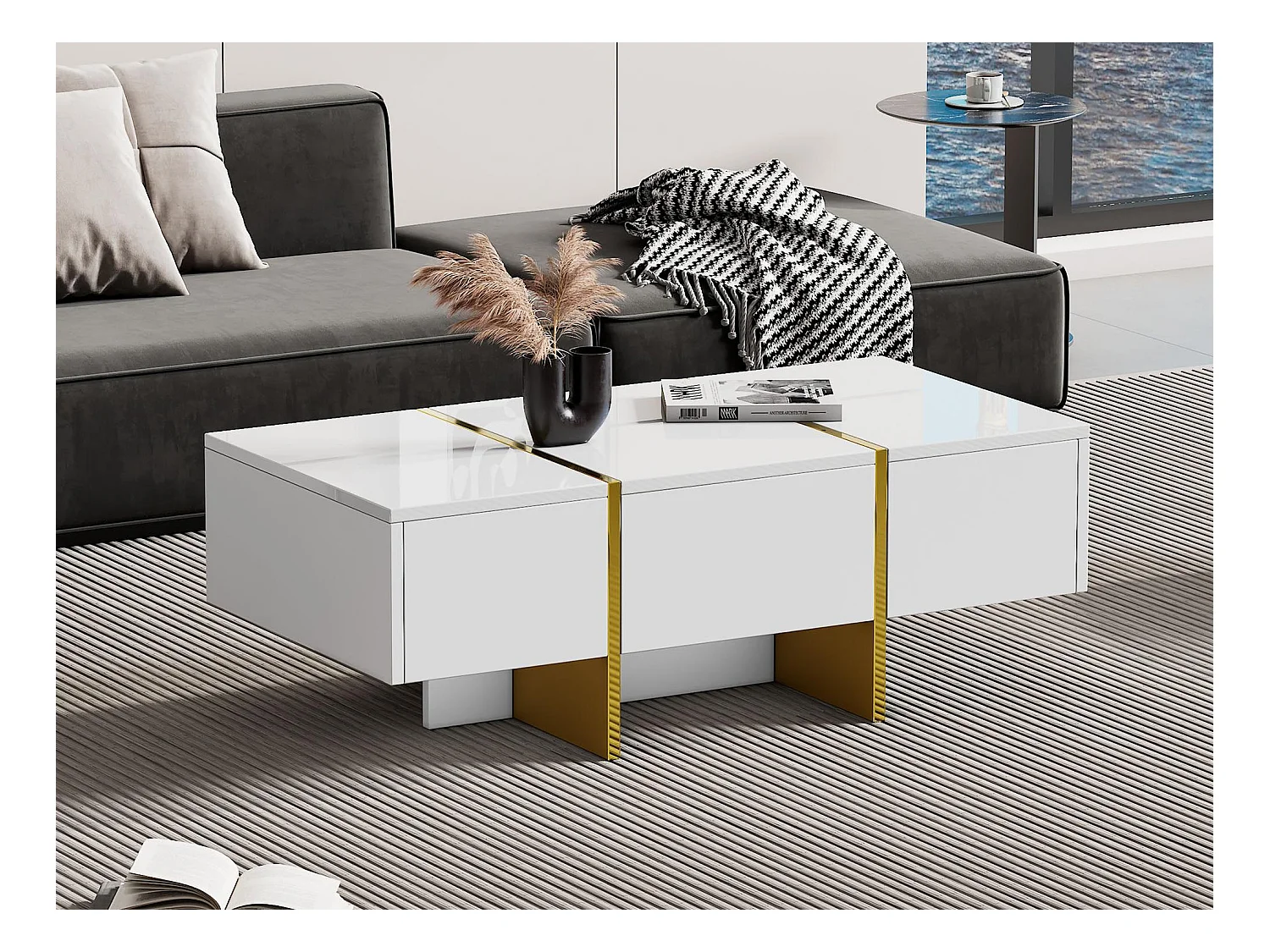 Moderne salontafel 100x50x35 cm - Met 4 lades - Wit