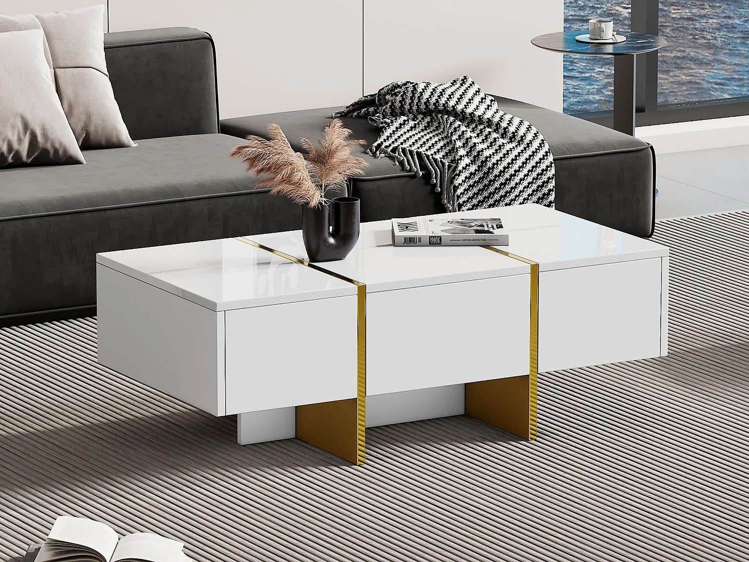 Table basse moderne 100x50x35 cm - Avec 4 tiroirs - Blanc