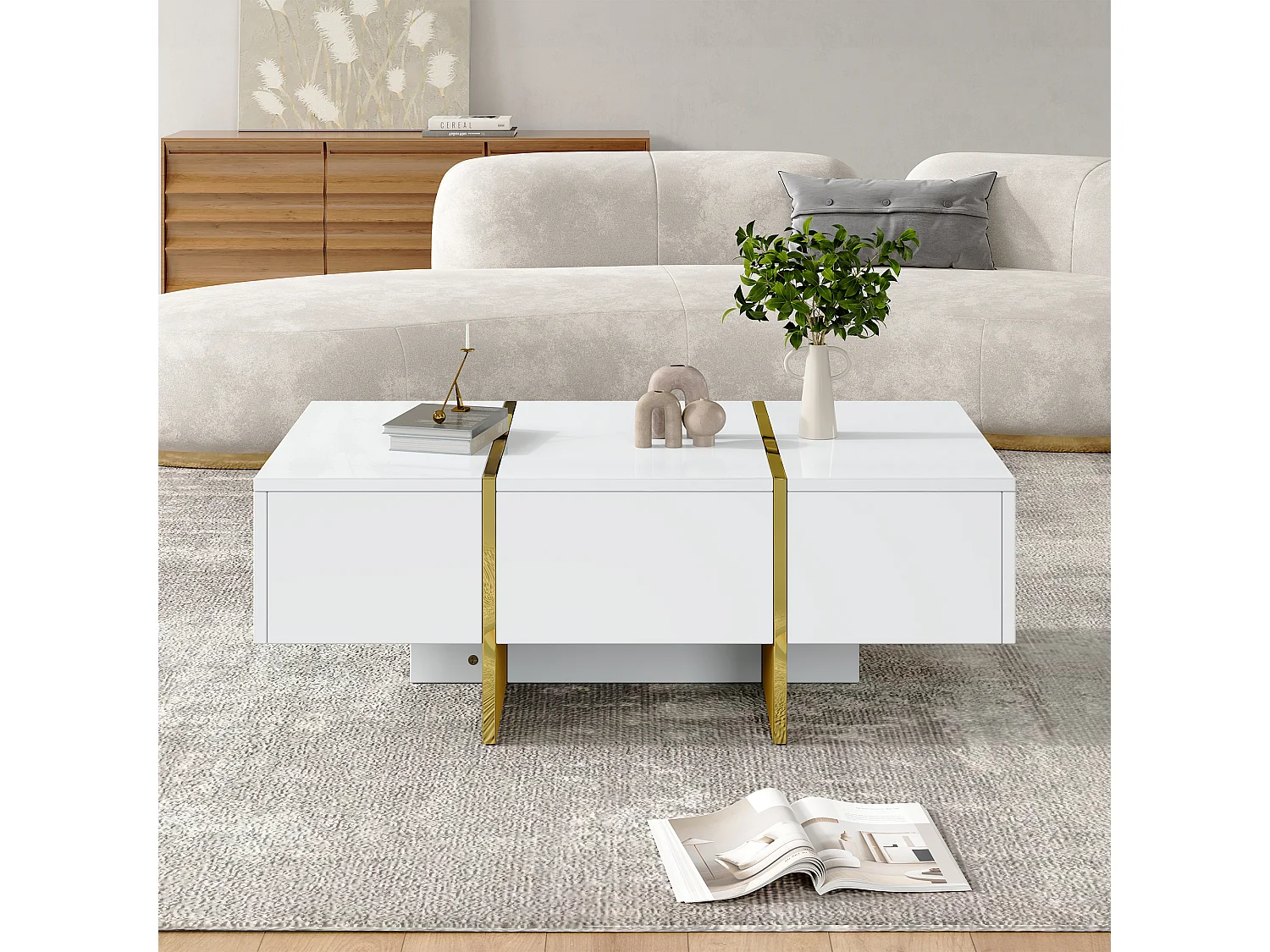 Table basse moderne 100x50x35 cm - Avec 4 tiroirs - Blanc