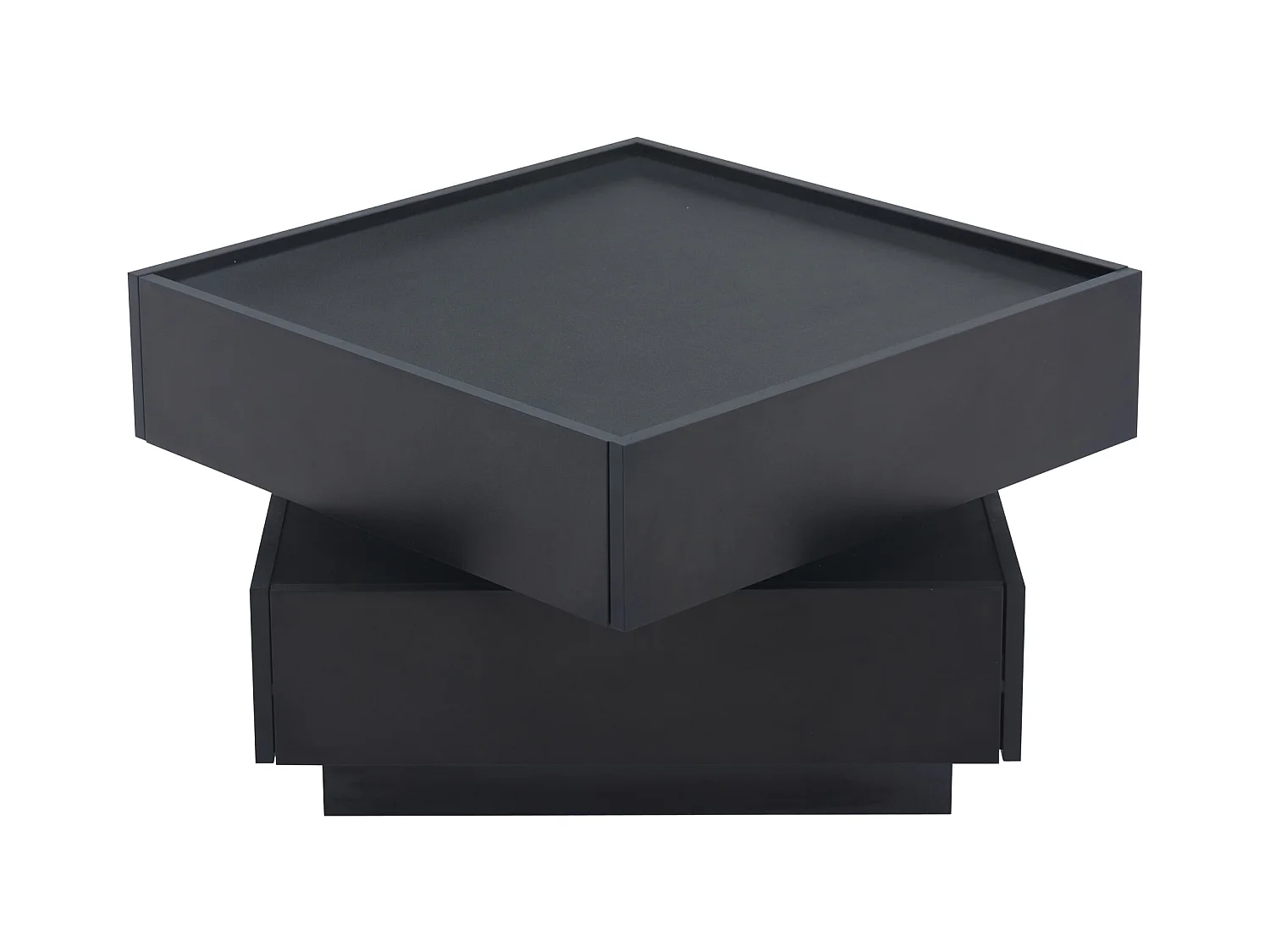 Table basse 60x60x38 cm - pivotante à 360° - avec 2 tiroirs - noir