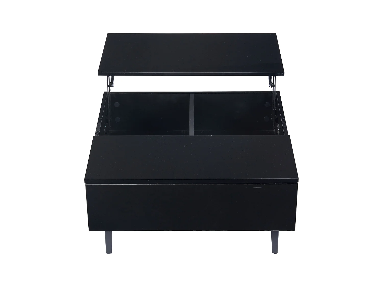 Table basse 70x70x35cm - hauteur réglable - avec rangement + étagères - Noir