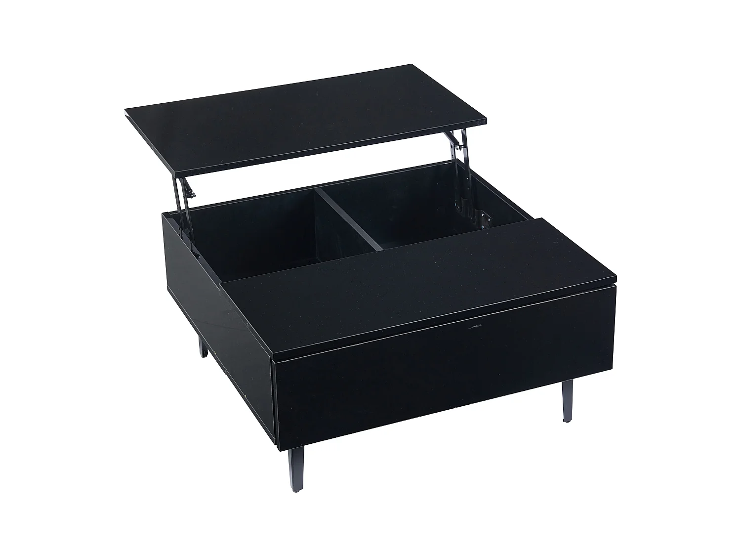 Table basse 70x70x35cm - hauteur réglable - avec rangement + étagères - Noir