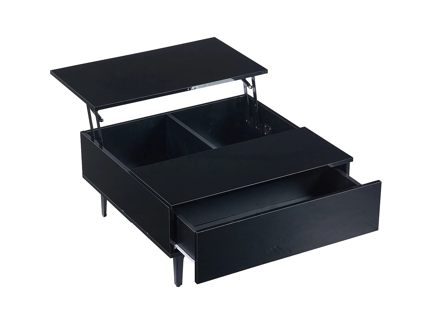 Table basse 70x70x35cm - hauteur réglable - avec rangement + étagères - Noir