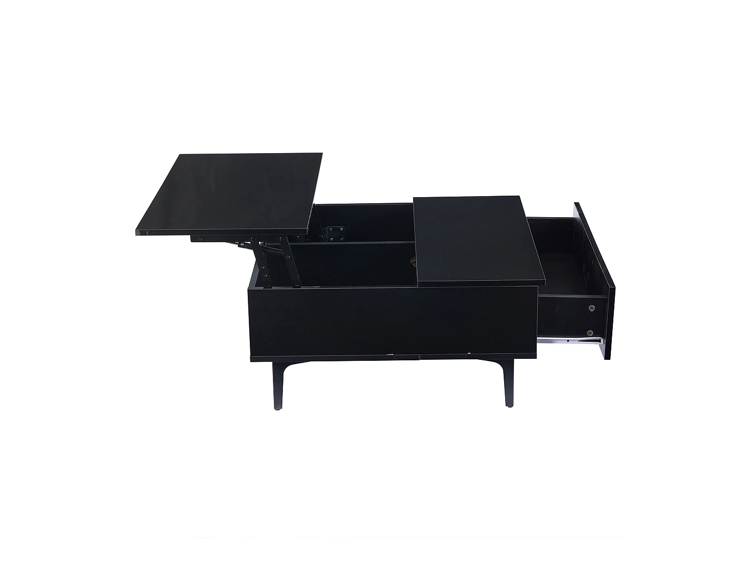 Table basse 70x70x35cm - hauteur réglable - avec rangement + étagères - Noir