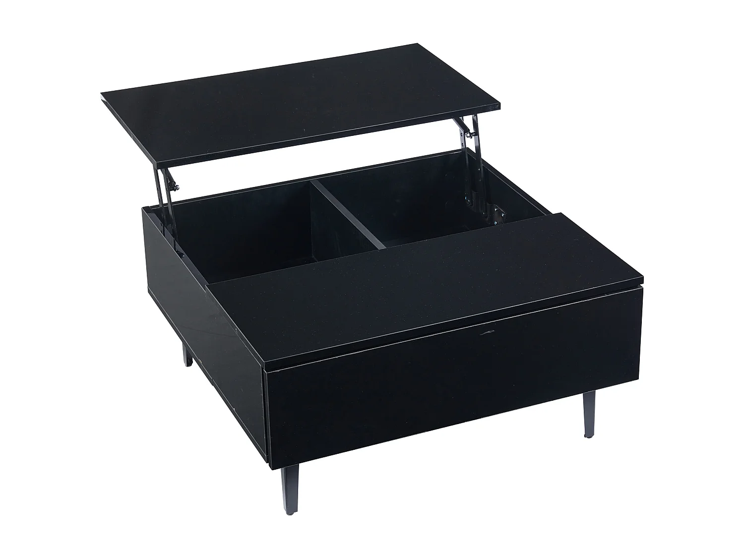 Table basse 70x70x35cm - hauteur réglable - avec rangement + étagères - Noir