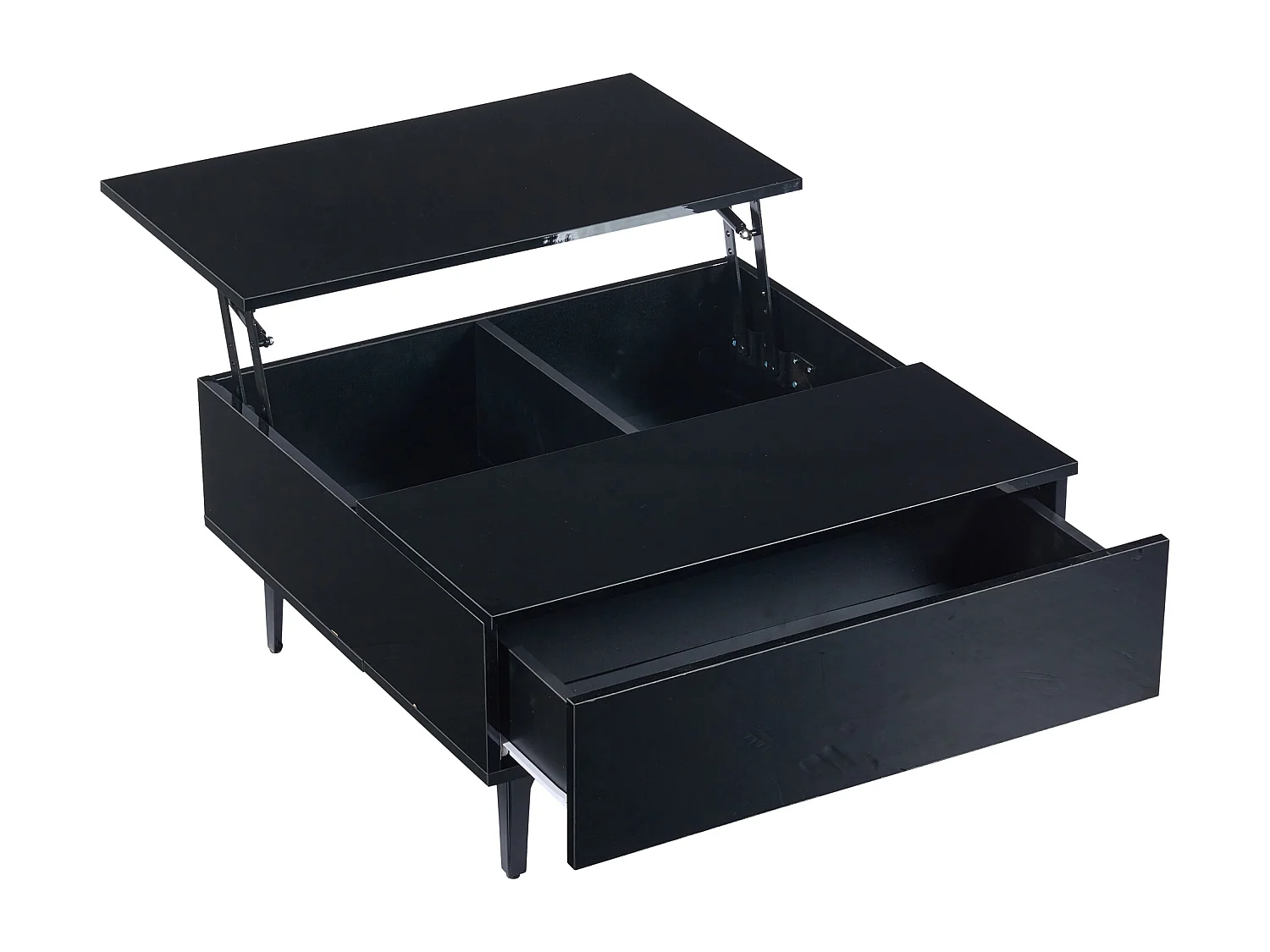 Table basse 70x70x35cm - hauteur réglable - avec rangement + étagères - Noir
