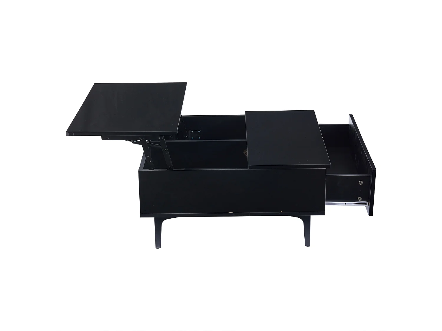 Table basse 70x70x35cm - hauteur réglable - avec rangement + étagères - Noir