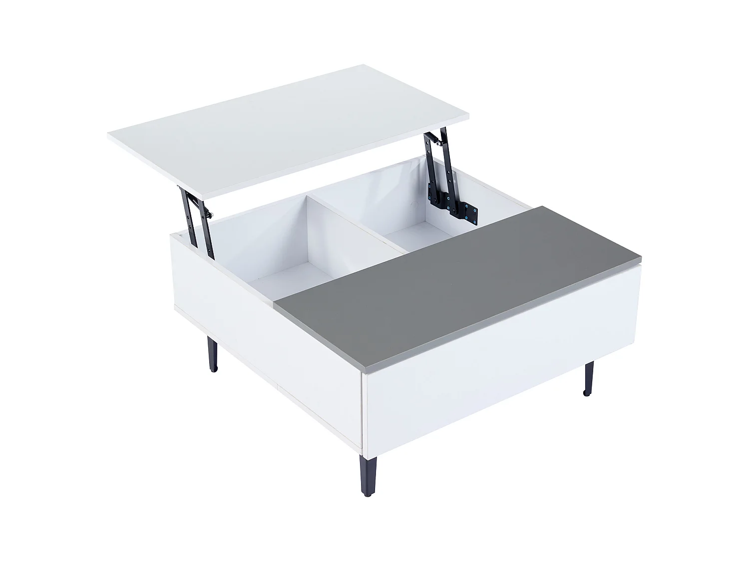 Table basse 70x70x35cm - hauteur réglable - avec rangement + étagères - blanc