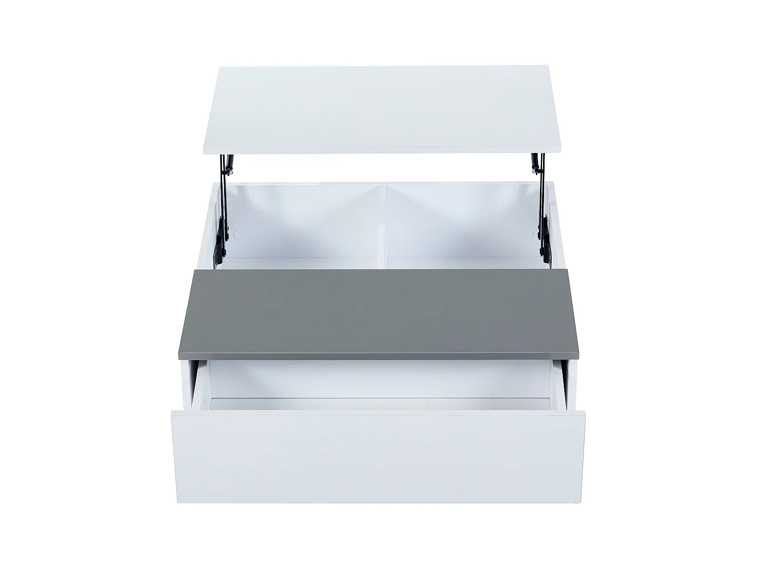 Table basse 70x70x35cm - hauteur réglable - avec rangement + étagères - blanc