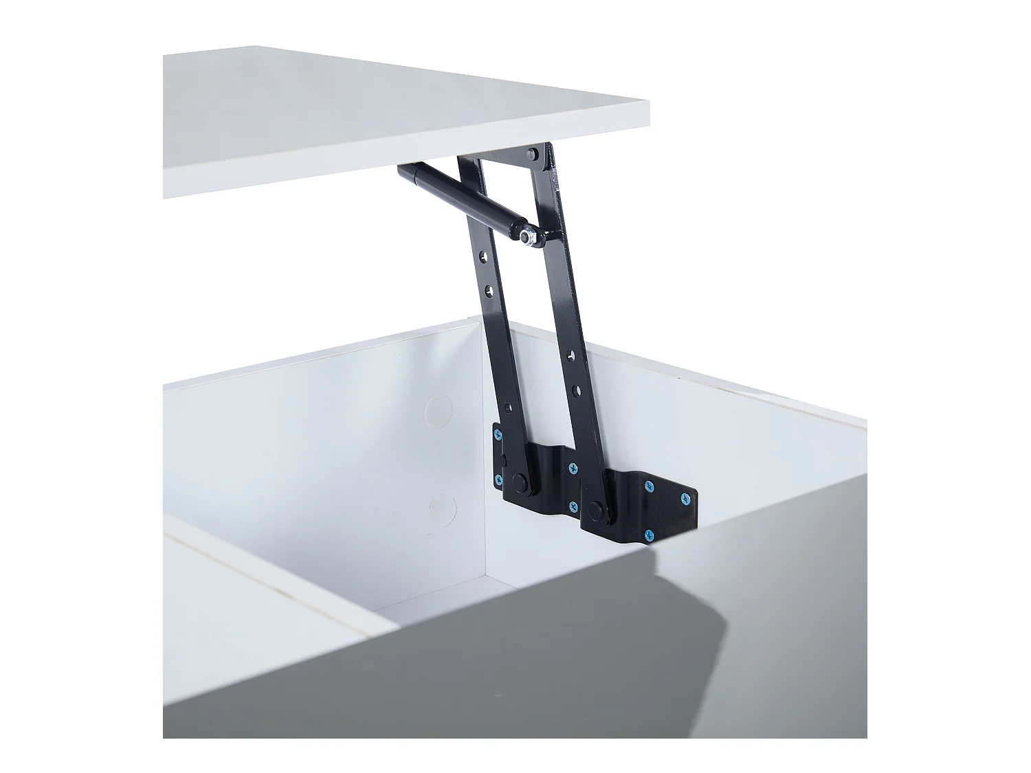 Table basse 70x70x35cm - hauteur réglable - avec rangement + étagères - blanc