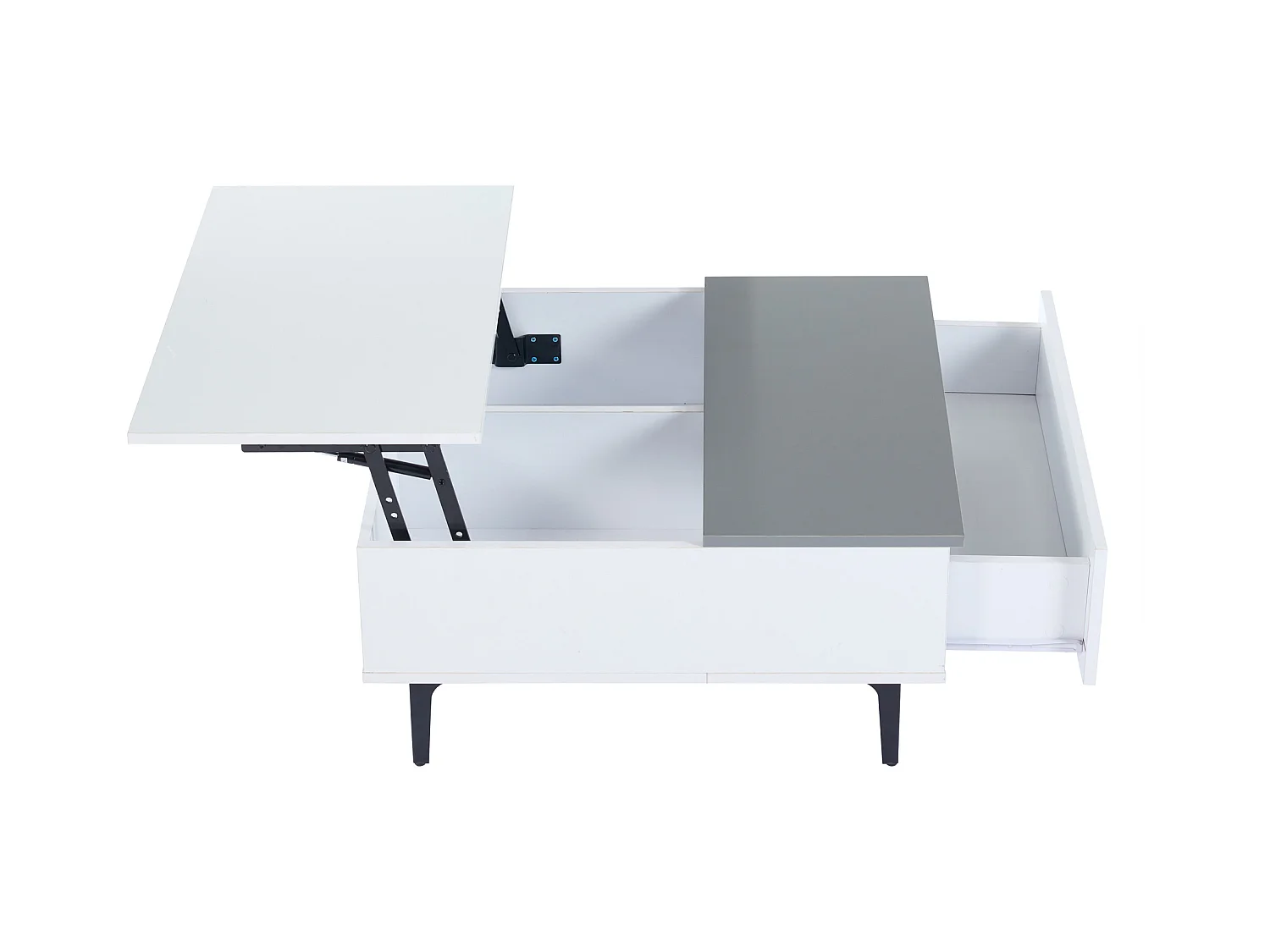 Table basse 70x70x35cm - hauteur réglable - avec rangement + étagères - blanc