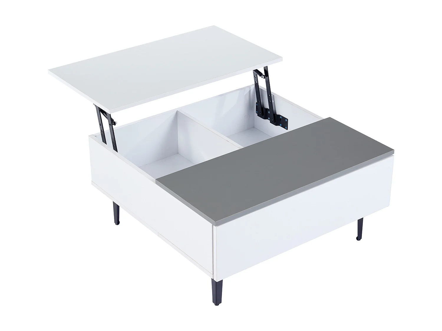 Table basse 70x70x35cm - hauteur réglable - avec rangement + étagères - blanc