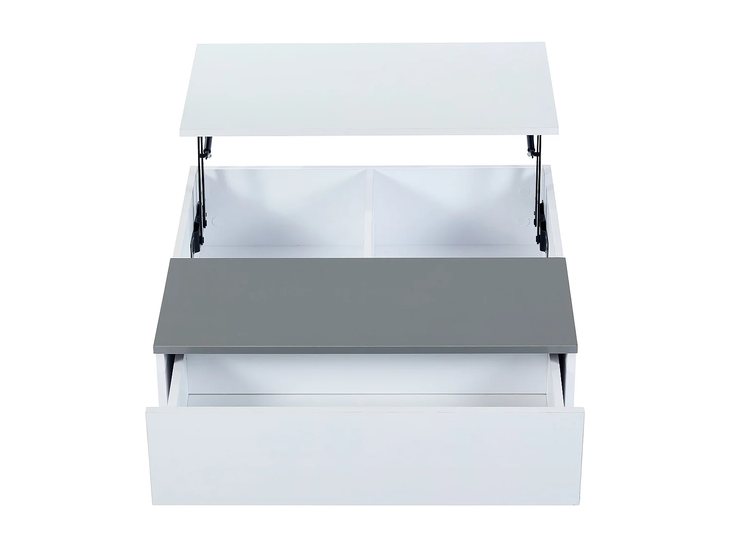 Table basse 70x70x35cm - hauteur réglable - avec rangement + étagères - blanc