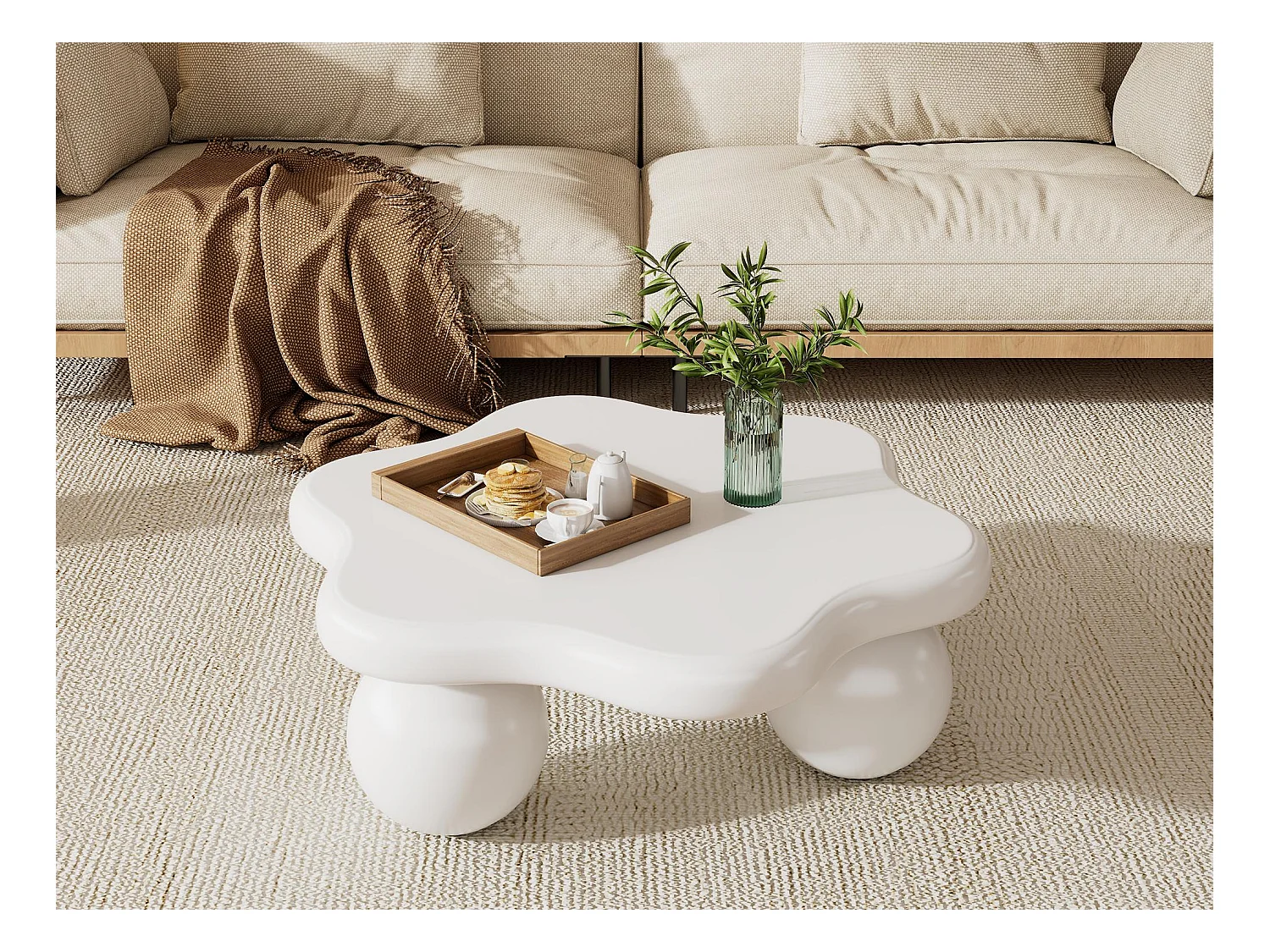 Table basse modern 80x72x32cm - table de canapé en forme de fleur - MDF - blanc