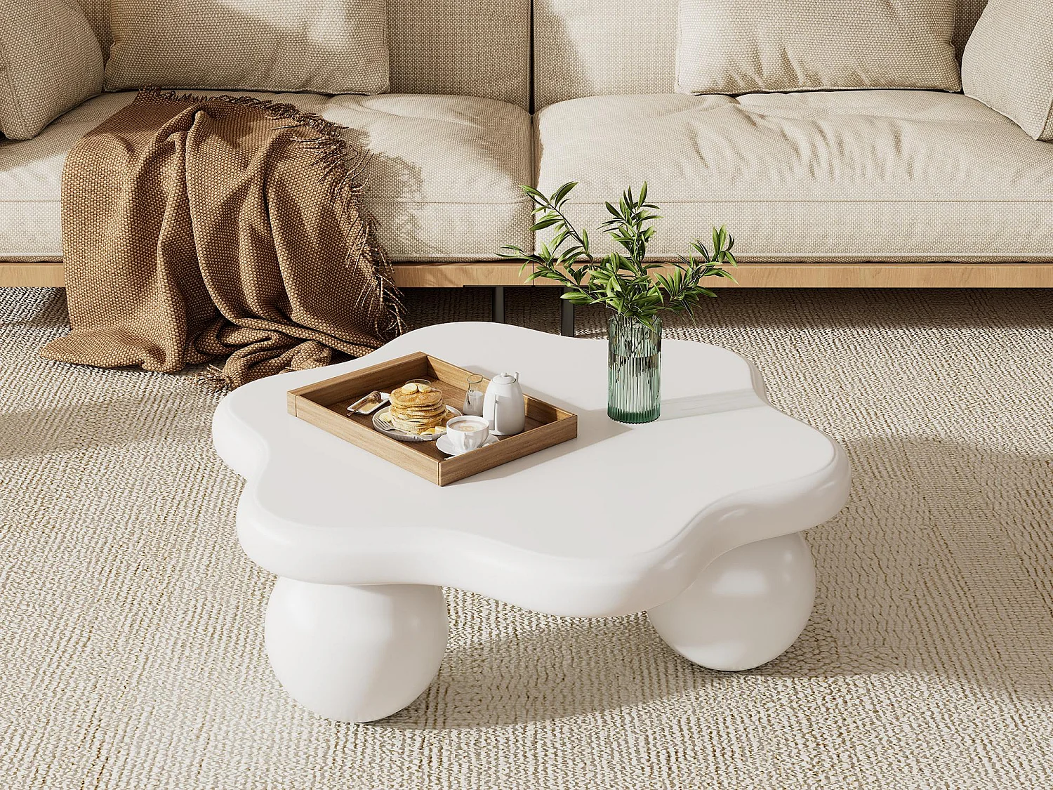 Table basse modern 80x72x32cm - table de canapé en forme de fleur - MDF - blanc