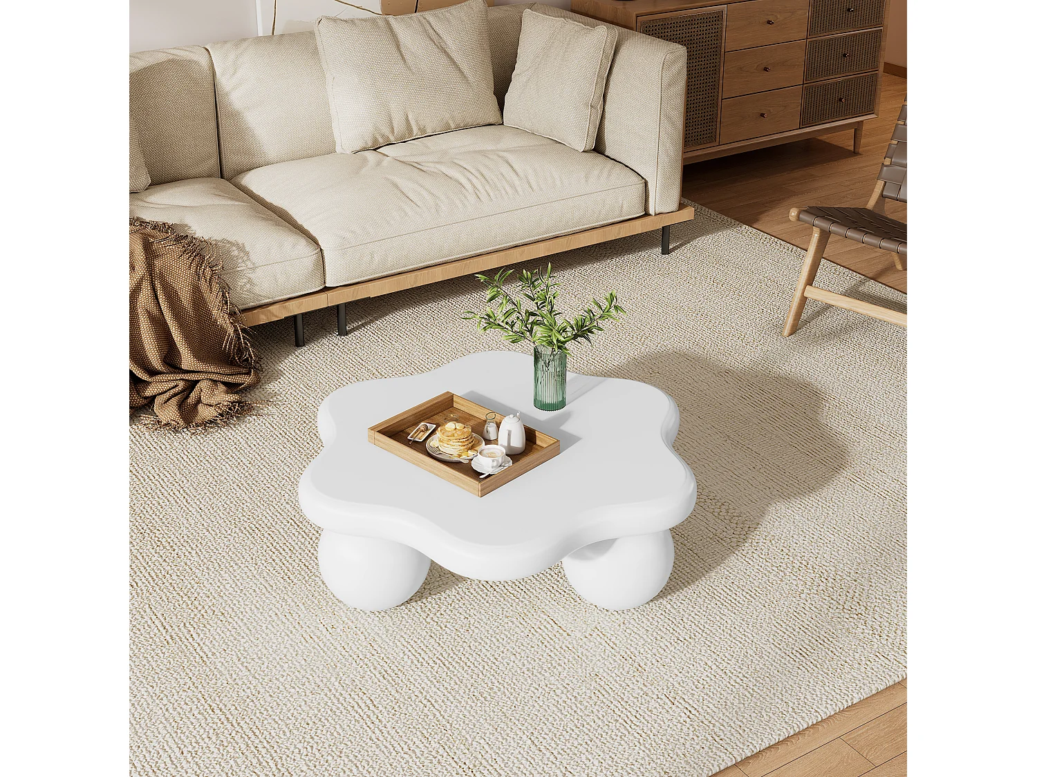 Table basse modern 80x72x32cm - table de canapé en forme de fleur - MDF - blanc