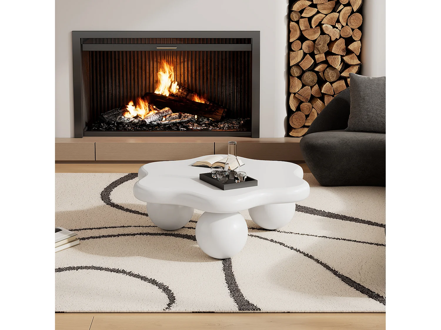 Table basse modern 80x72x32cm - table de canapé en forme de fleur - MDF - blanc