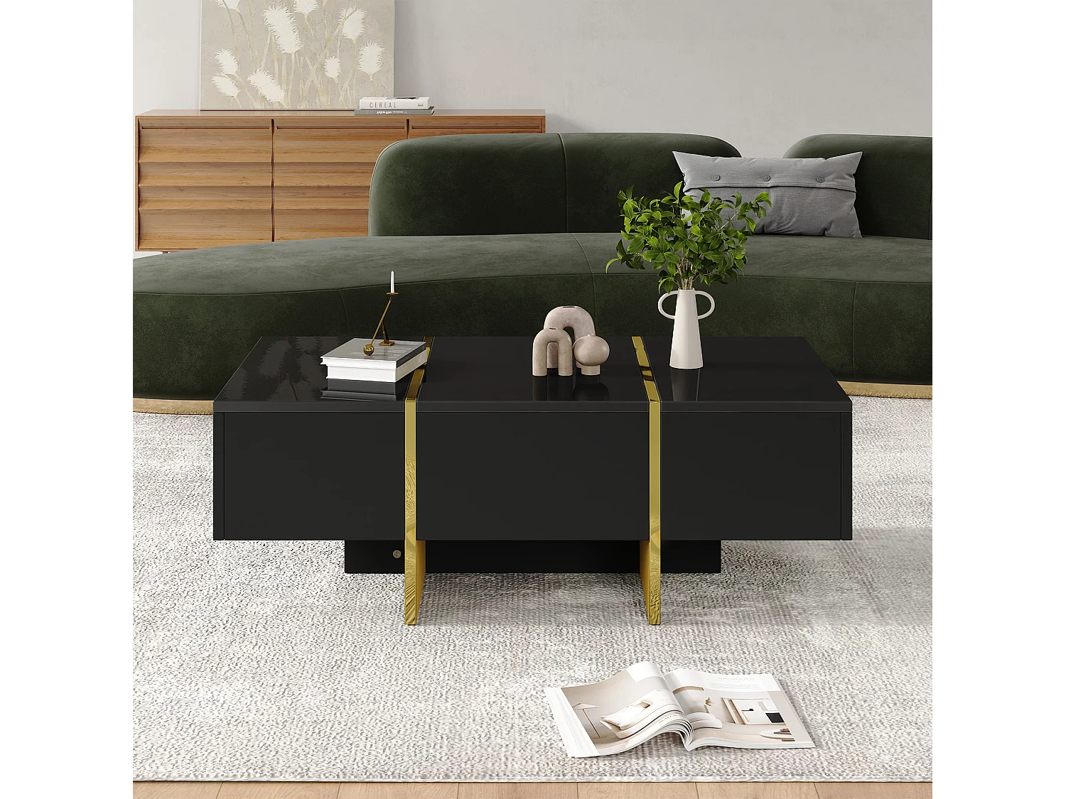 Table basse moderne 100x50x35 cm - Avec 4 tiroirs - Noir