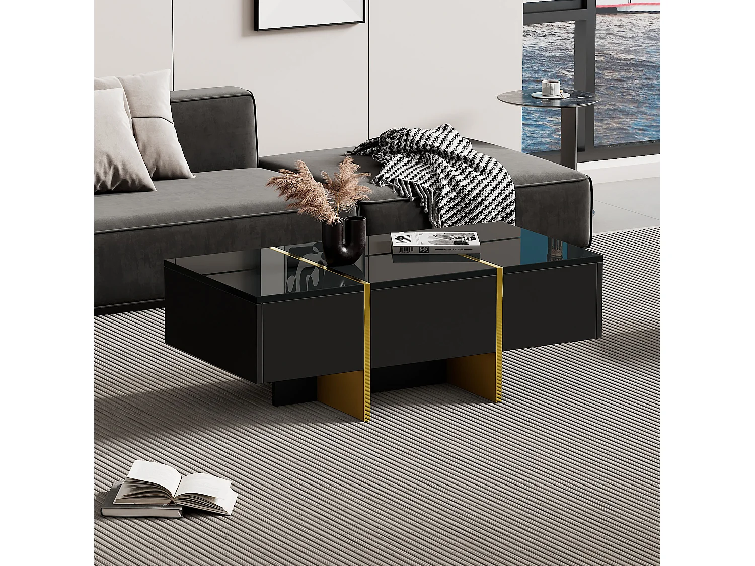 Table basse moderne 100x50x35 cm - Avec 4 tiroirs - Noir