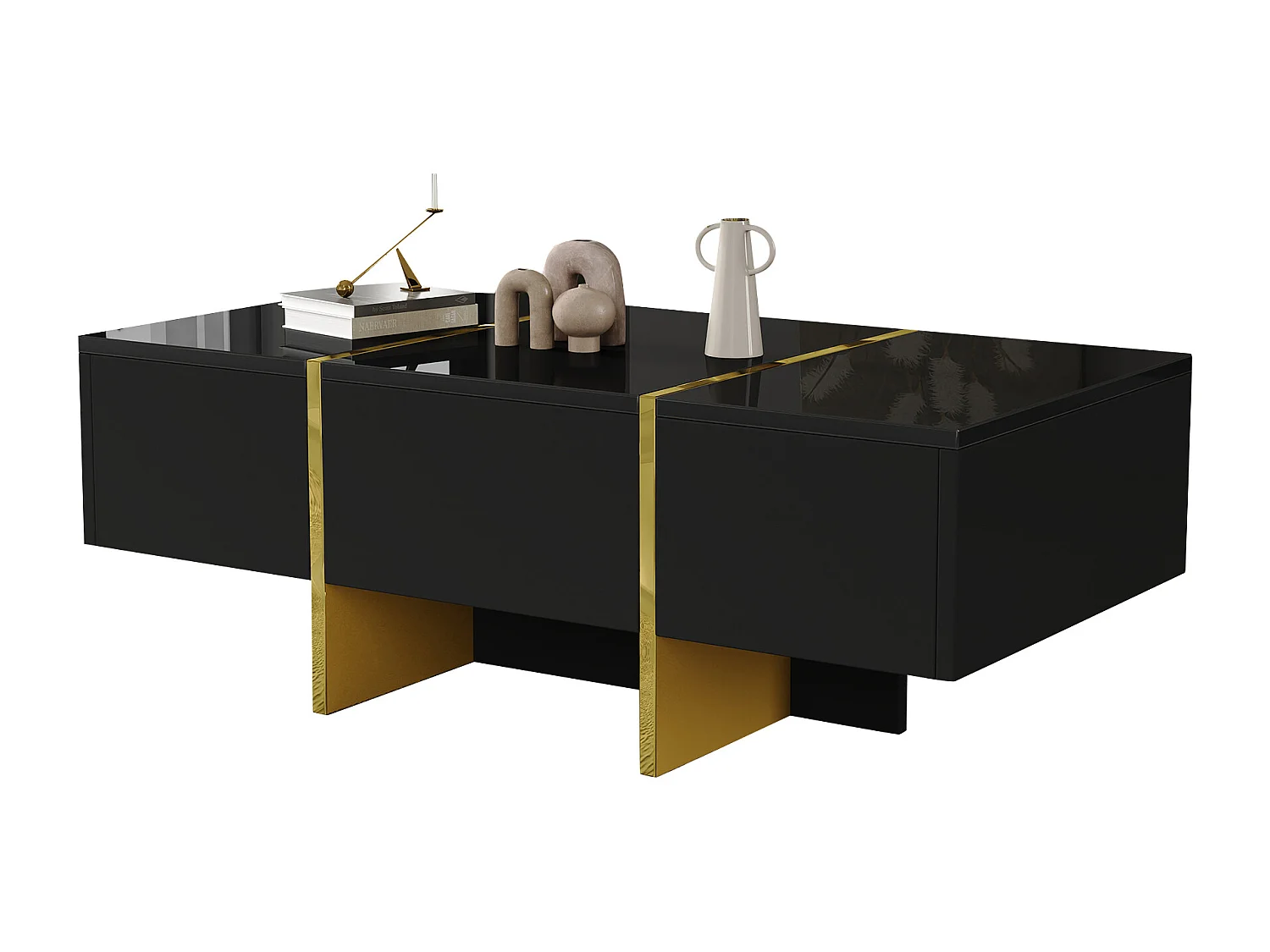 Table basse moderne 100x50x35 cm - Avec 4 tiroirs - Noir