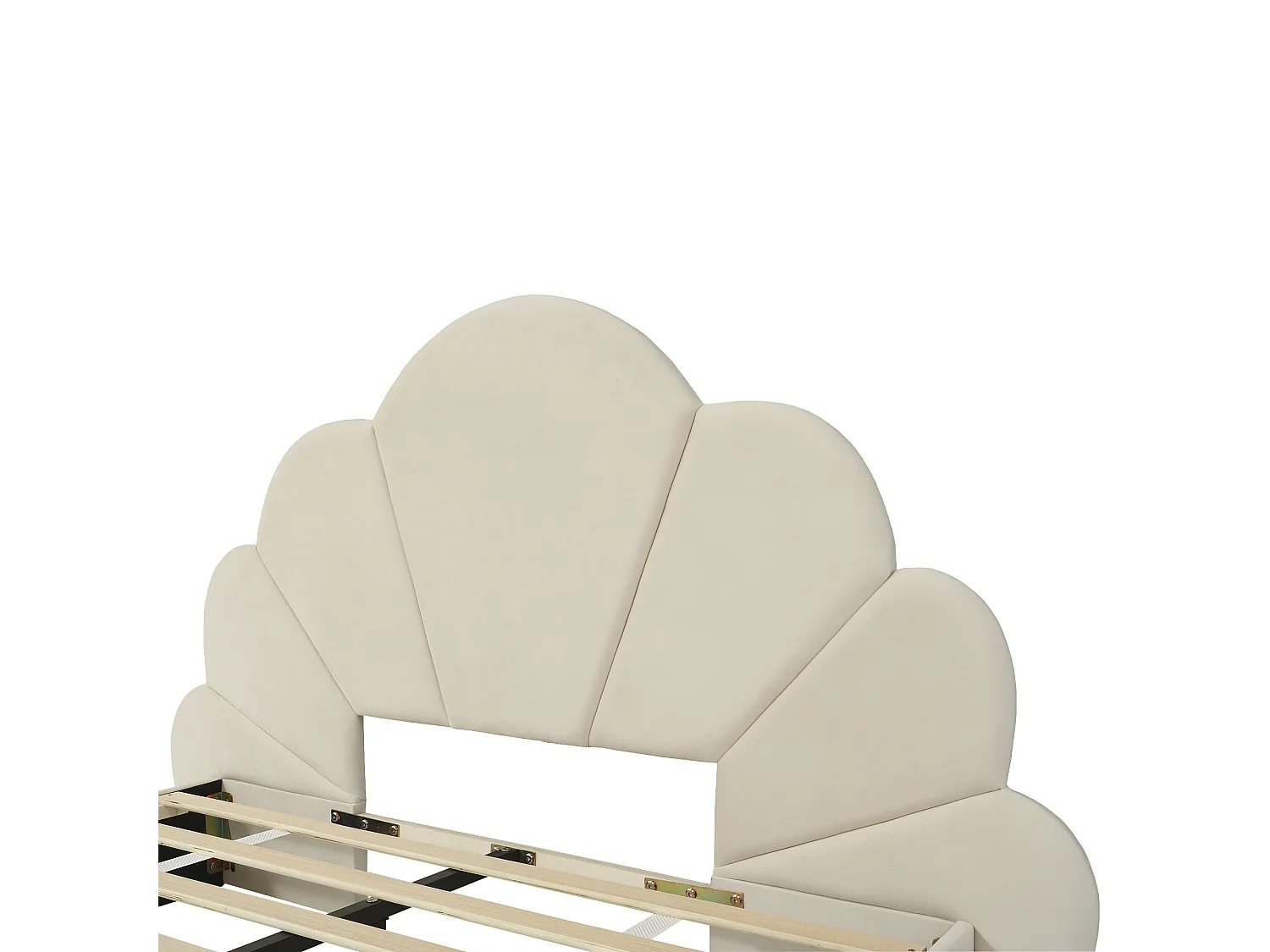 Letto singolo 140x200 cm imbottito in velluto - testiera a forma di fiore - con rete a doghe - Beige