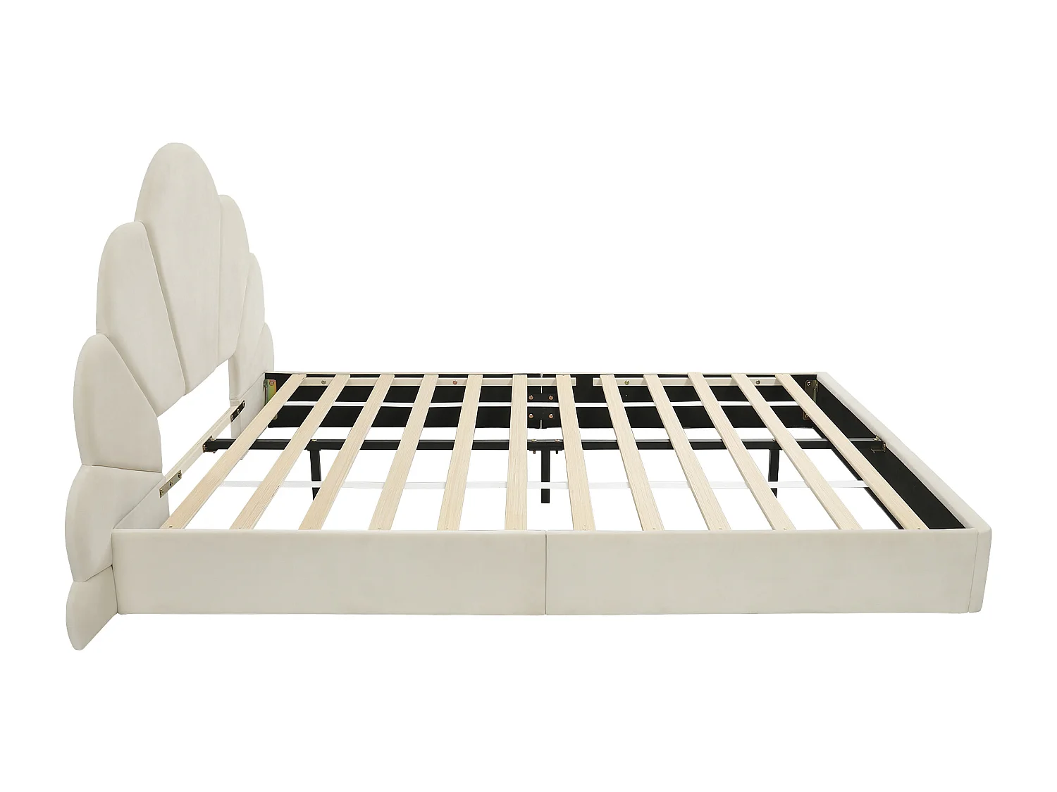 Letto singolo 140x200 cm imbottito in velluto - testiera a forma di fiore - con rete a doghe - Beige