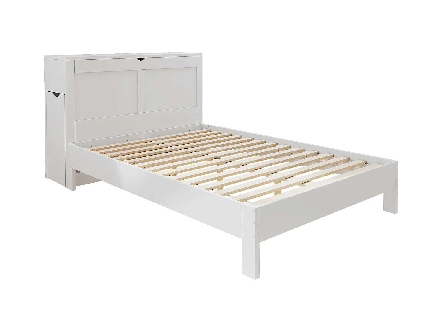 Lit double 140x200cm - avec 2 tables de chevet coulissantes - espace de rangement de chevet - MDF - blanc