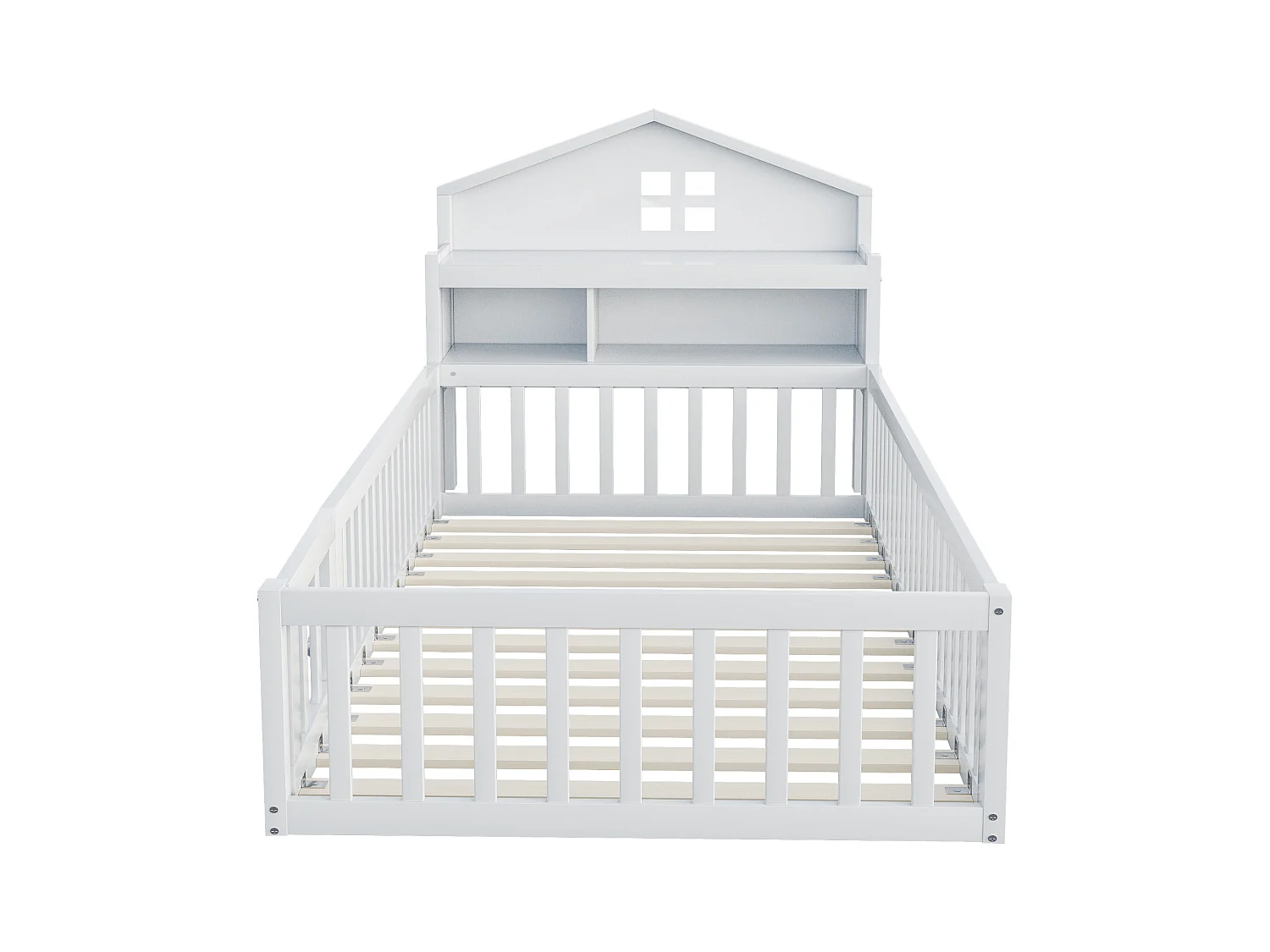 Lit enfant 90x200cm - avec barrières de sécurité - avec étagères - avec porte - blanc (matelas non inclus)