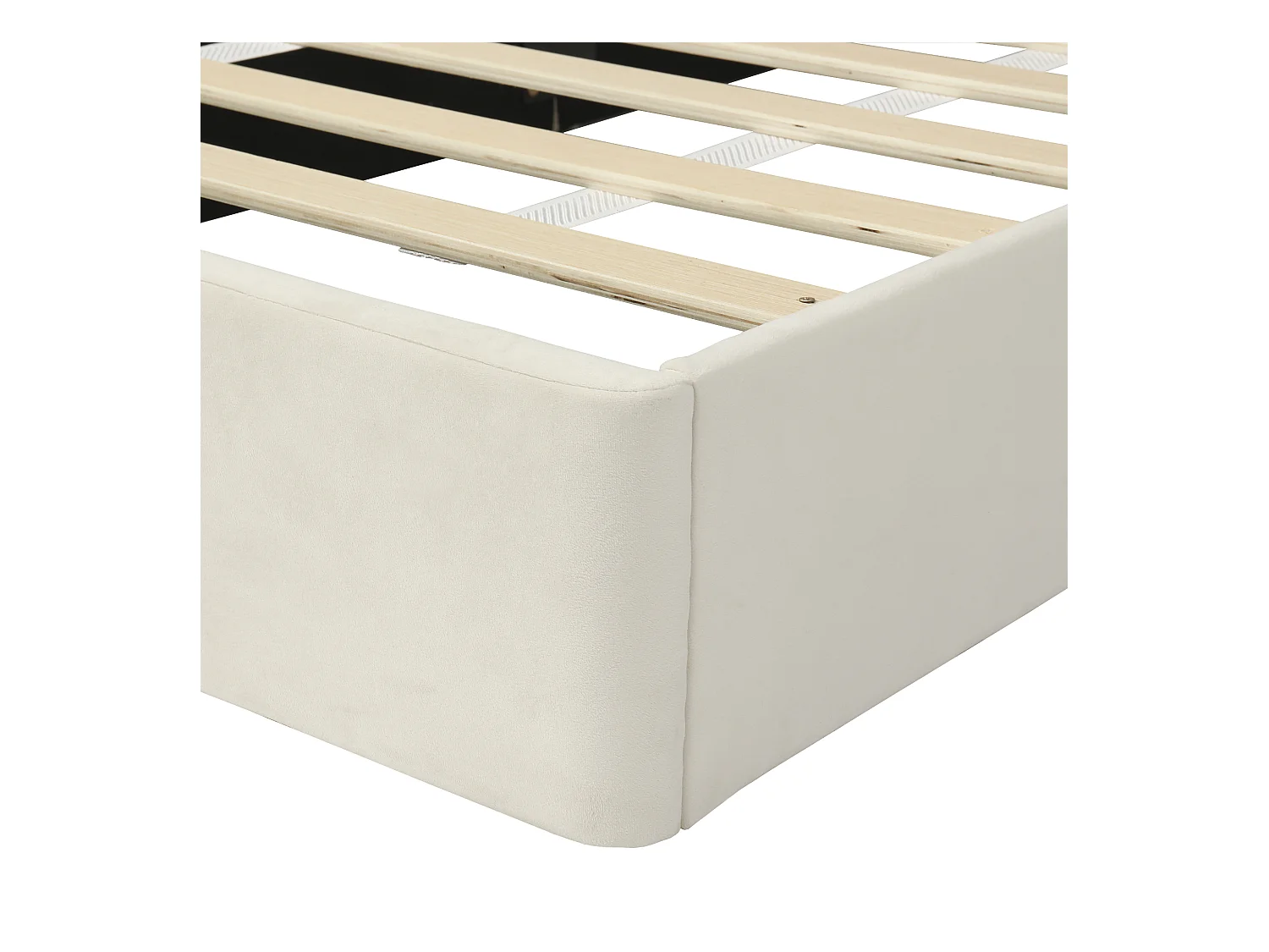 Lit simple 90x200cm rembourré en velours - tête de lit en forme de fleur - avec sommier à lattes - Beige