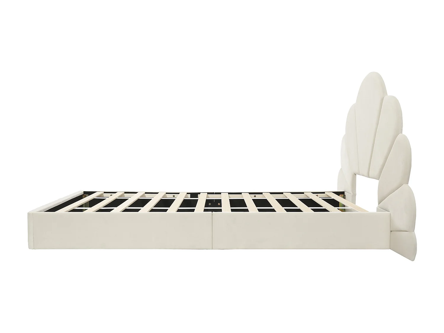 Einzelbett 90x200 cm mit Samtbezug - Blumenkopfteil - mit Lattenrost - Beige