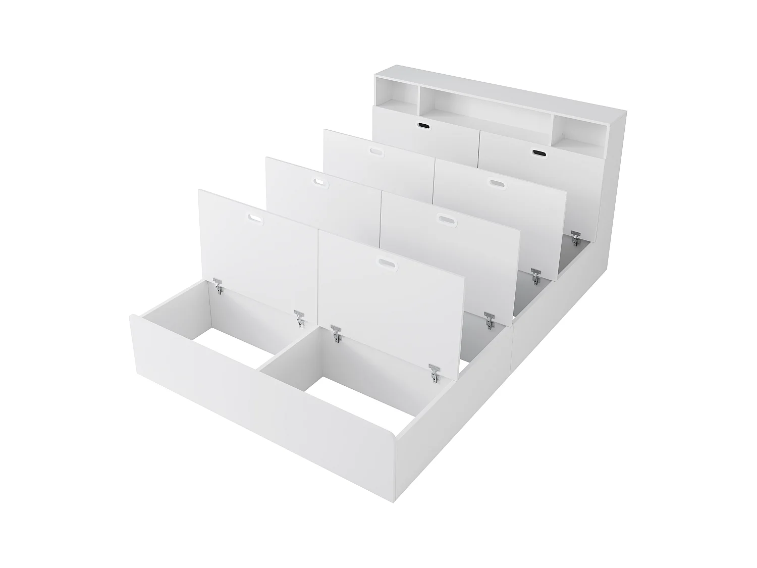 Lit double 140x200cm - rangement sous le lit - avec port USB - avec étagère - MDF - blanc