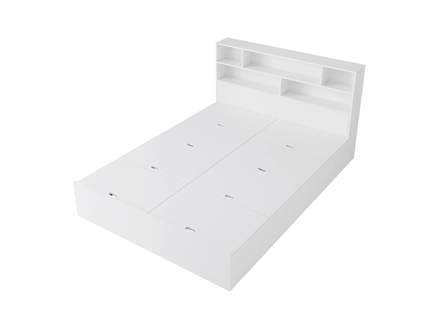 Lit double 140x200cm - rangement sous le lit - avec port USB - avec étagère - MDF - blanc