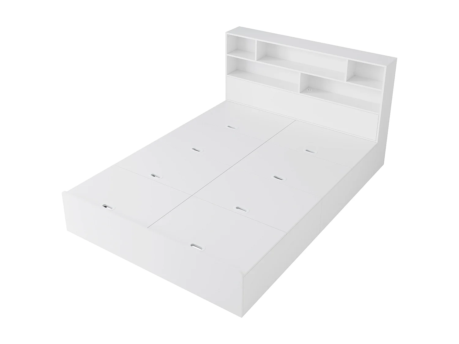 Lit double 140x200cm - rangement sous le lit - avec port USB - avec étagère - MDF - blanc