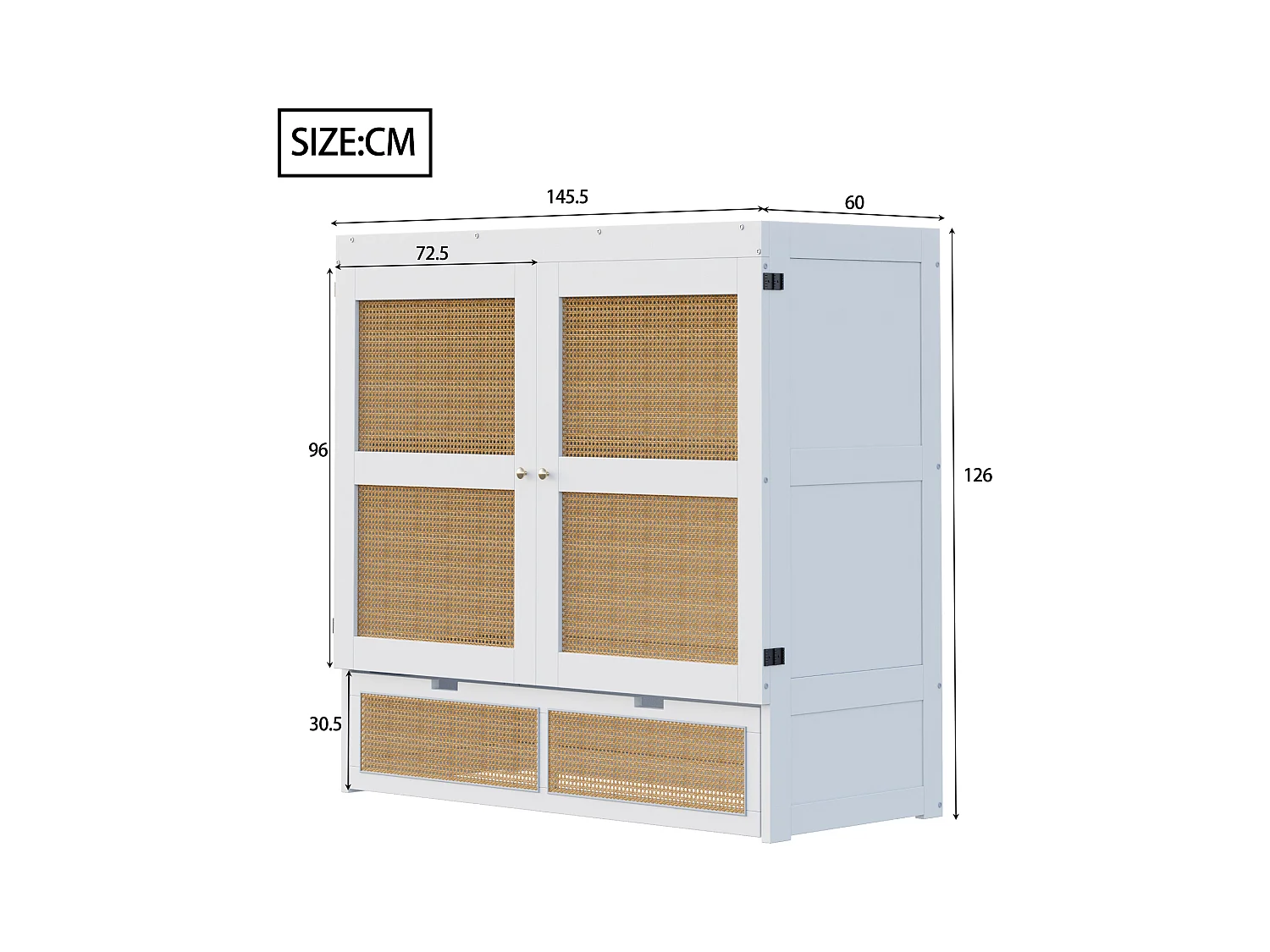 Klappbett 140x200 cm - mit Schubladen - aus Massivholz - mit Lattenrost - weiß (Matratze nicht enthalten)