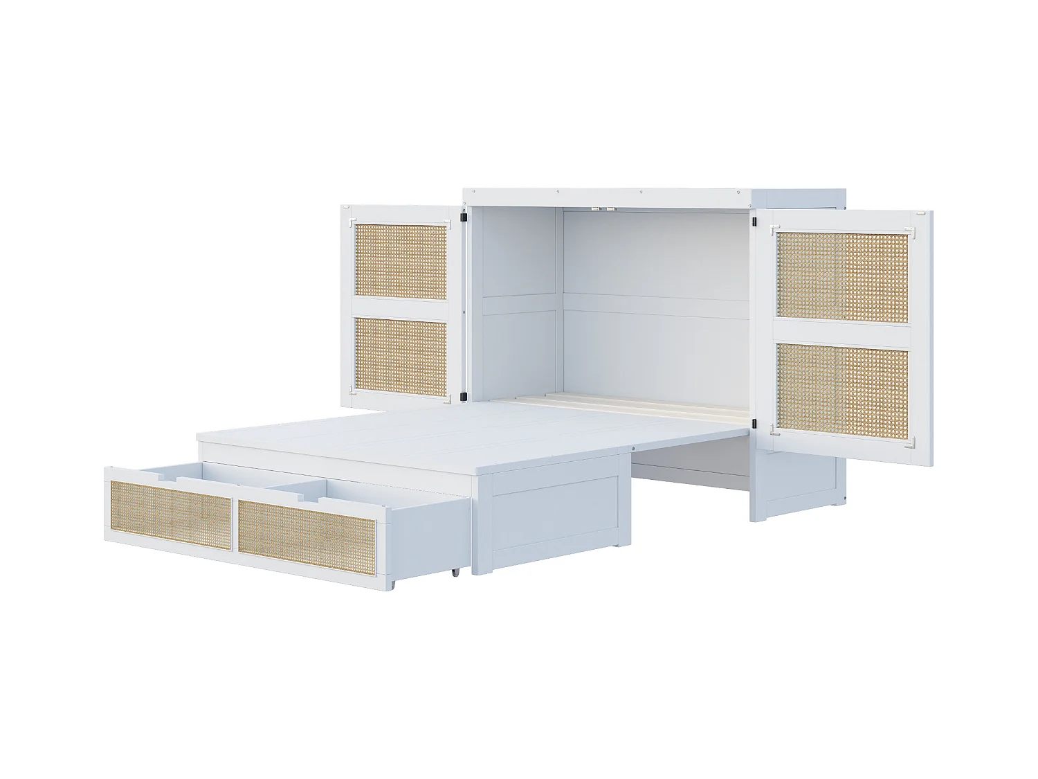 Klappbett 140x200 cm - mit Schubladen - aus Massivholz - mit Lattenrost - weiß (Matratze nicht enthalten)