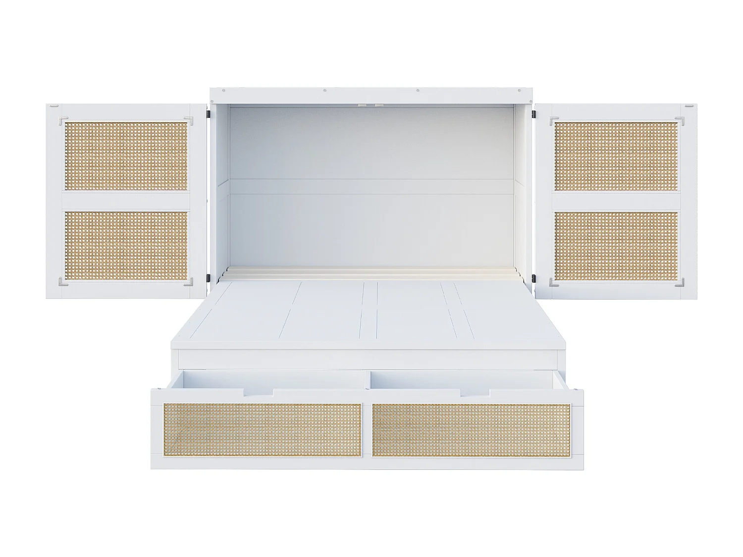 Lit escamotable 140x200cm - avec tiroirs - bois massif - sommier à lattes - blanc(matelas non inclus)