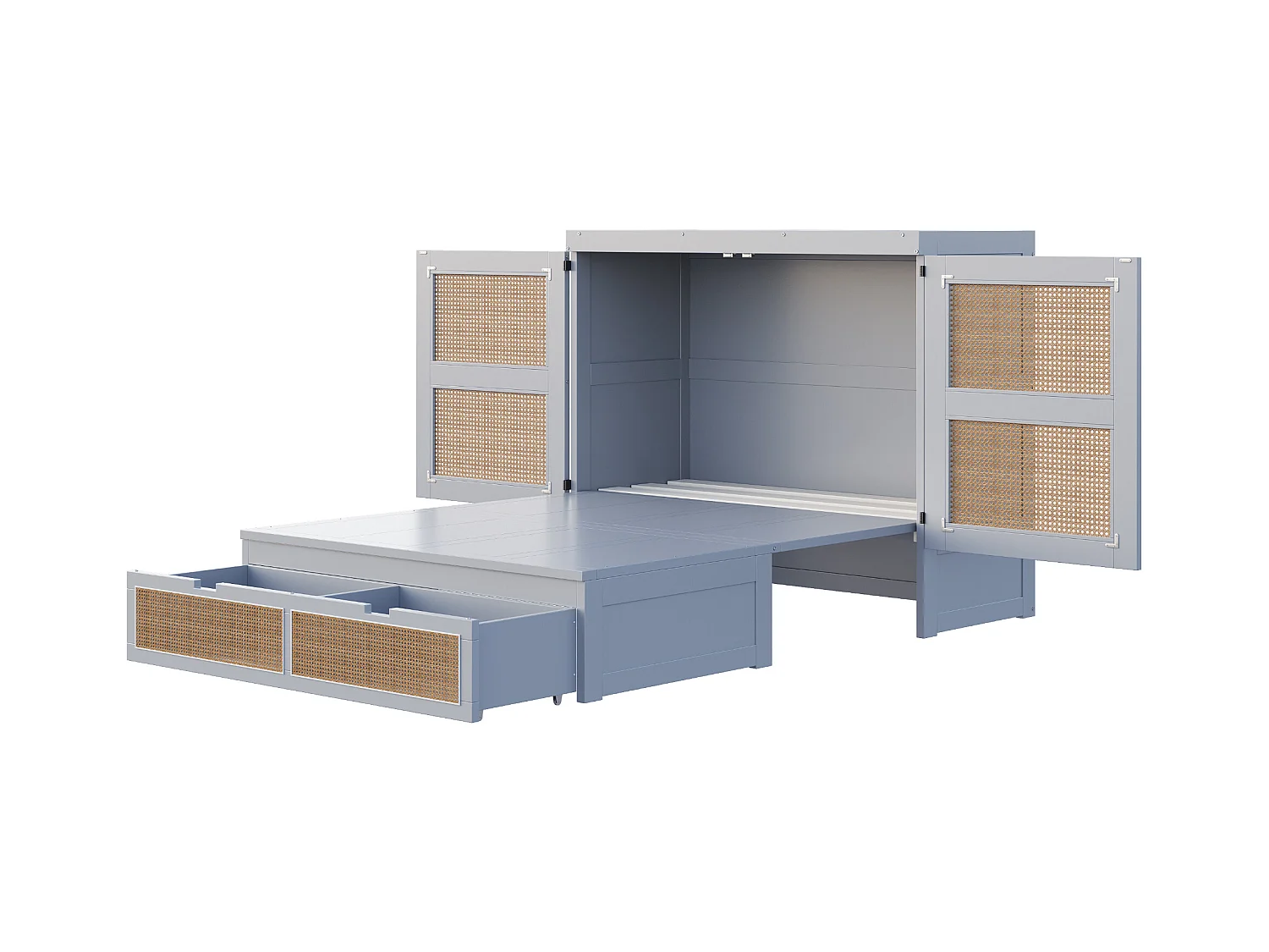 Lit escamotable 140x200cm - avec tiroirs - bois massif - sommier à lattes - gris (matelas non inclus)