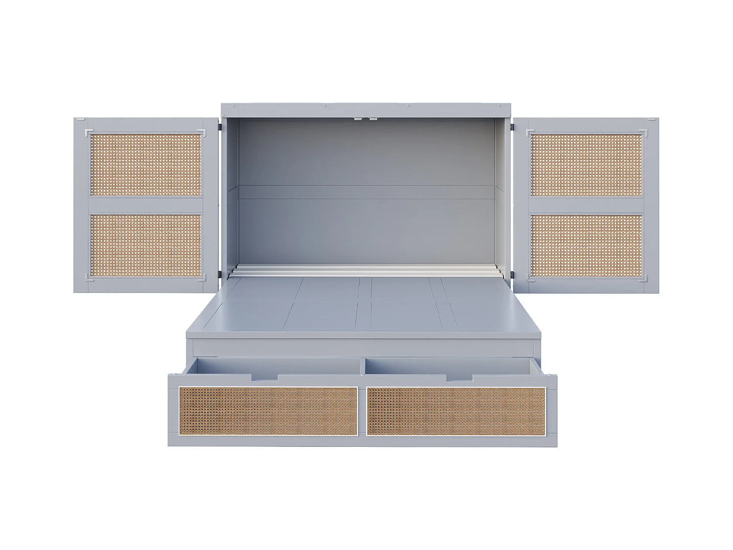 Lit escamotable 140x200cm - avec tiroirs - bois massif - sommier à lattes - gris (matelas non inclus)