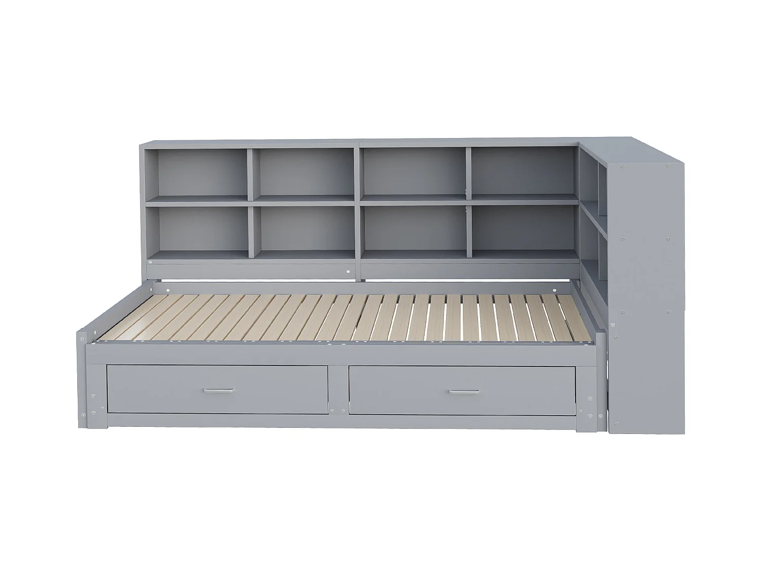 Canapé-lit en bois massif 90x190 cm - avec lit gigogne - avec compartiment de rangement - avec 2 tiroirs - gris